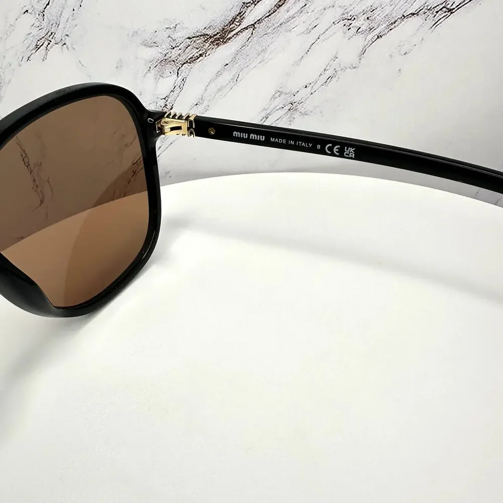 New MIU MIU Sunglasses MU B01S 16K90Q Black Brown Lens Oversized Pillow Square - Picture 12 of 16